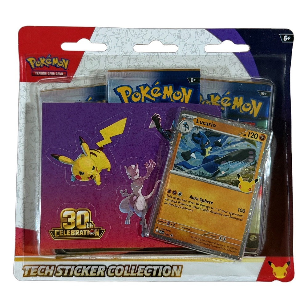Pokemon TCG 30th Celebration Tech Sticker Collection Lucario 3 Booster Packs NEW
